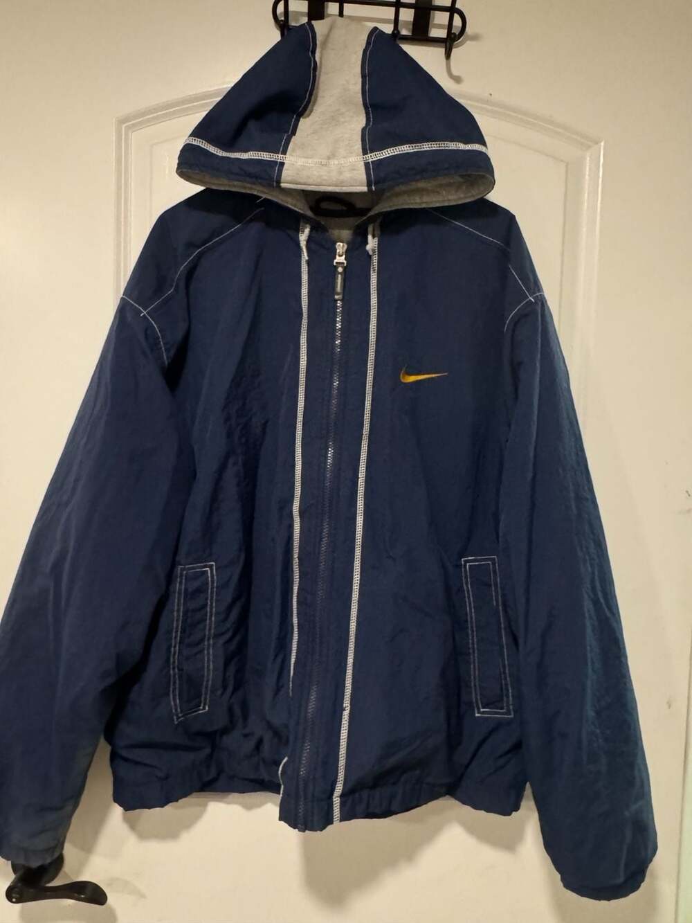 Vintage Nike Hooded Jacket Y2K Windbreaker Blue Embroidered Swoosh XL